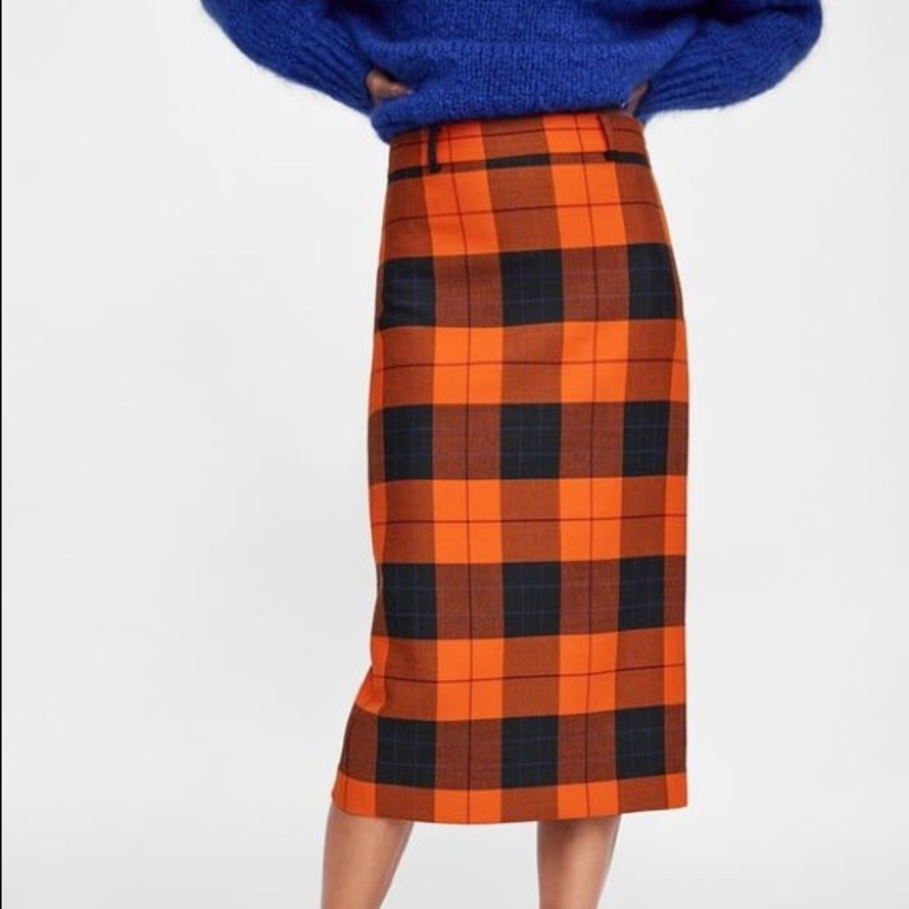 Zara Orange Plaid Skirt
